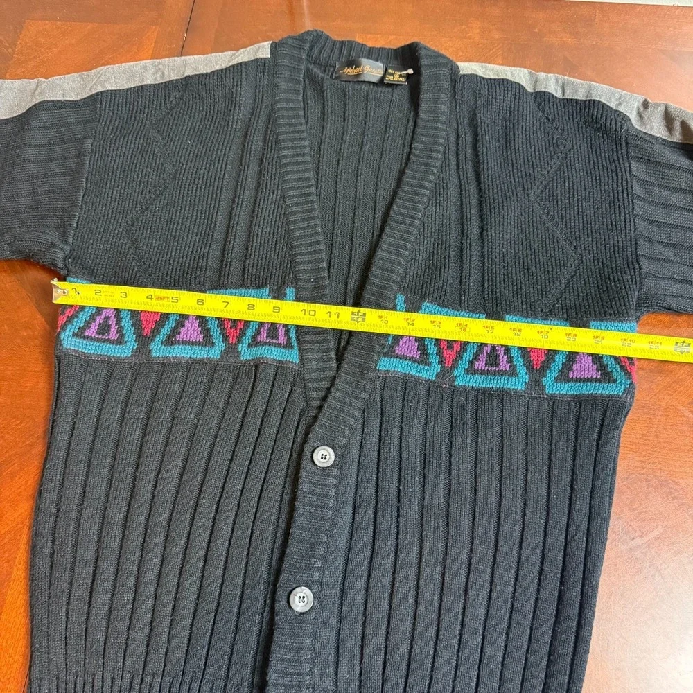 VINTAGE Michael Gerald‎ Cardigan Mens Black Size L Grandpa Sweater 90s